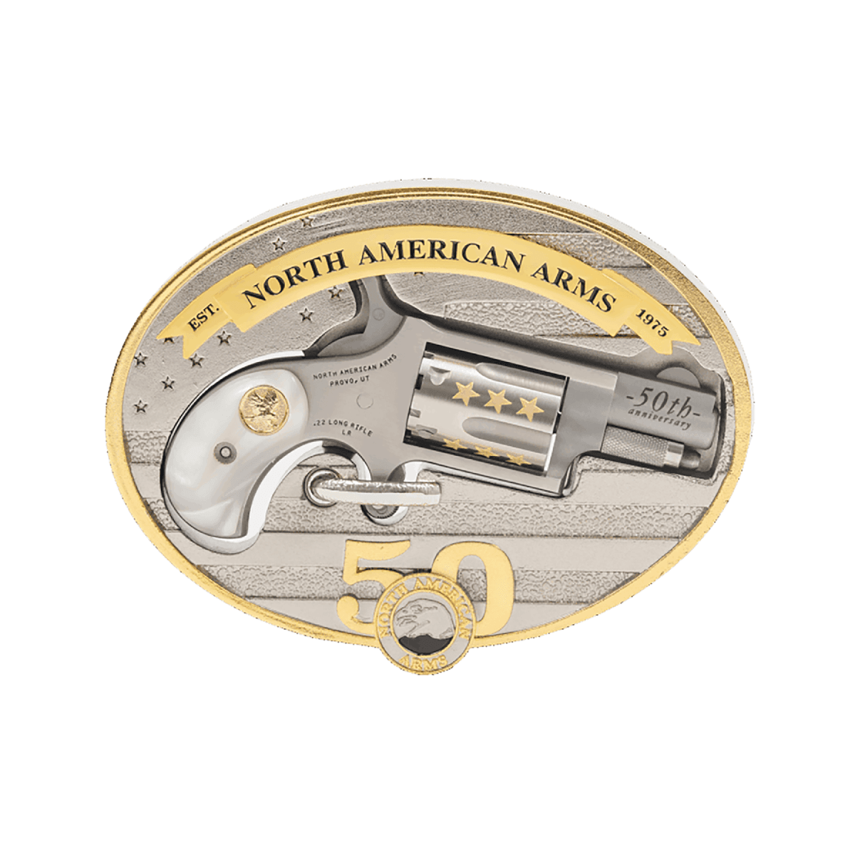 North American Arms Mini-Revolver w/Belt Buckle 22 LR 5 Shot 1.13" Stainless Steel 22LRBBO50 North American Arms Mini-Revolver w/Belt Buckle 22 LR 5 Shot 1.13" Stainless Steel 22LRBBO50