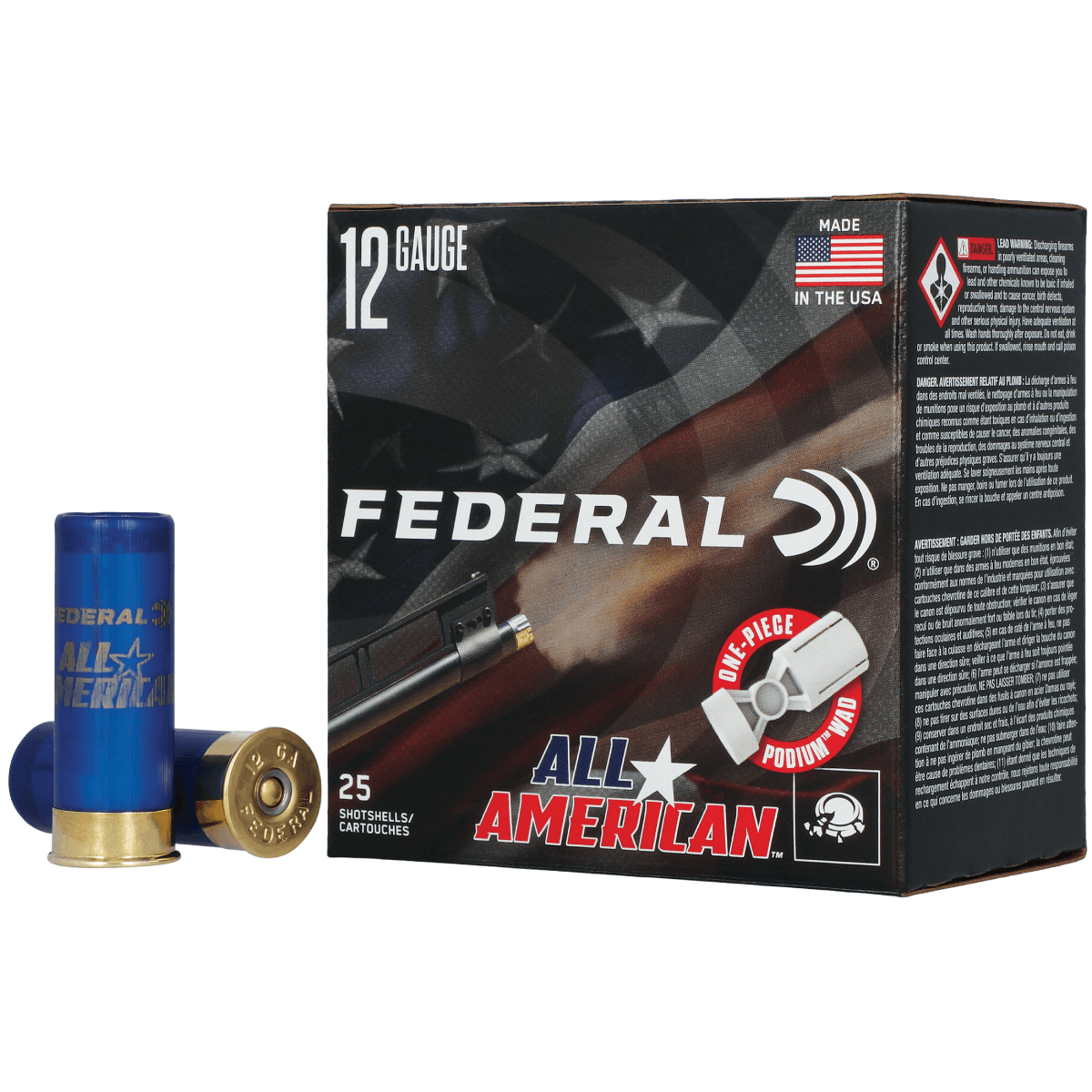 Federal All-American 12 Gauge 2.75" 1 1/8 oz 7.5 Shot 25 Per Box FAA12H75 Federal All-American 12 Gauge 2.75" 1 1/8 oz 7.5 Shot 25 Per Box FAA12H75