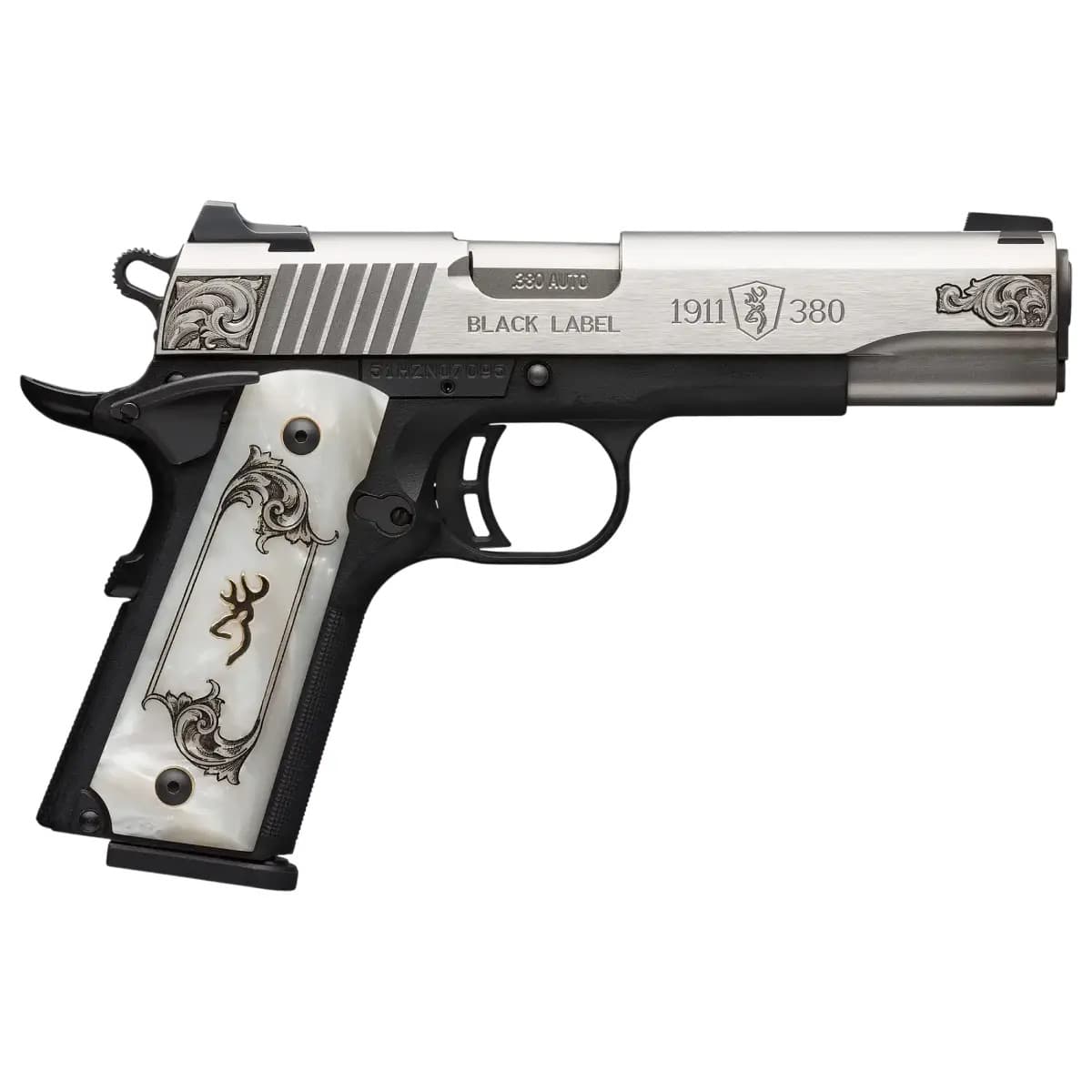 Browning 1911 Black Label Medallion Full Size Frame 380 ACP 8+1 4.25" Matte Stainless Steel Barrel & Serrated Slide 051966492 Browning 1911 Black Label Medallion Full Size Frame 380 ACP 8+1 4.25" Matte Stainless Steel Barrel & Serrated Slide 051966492
