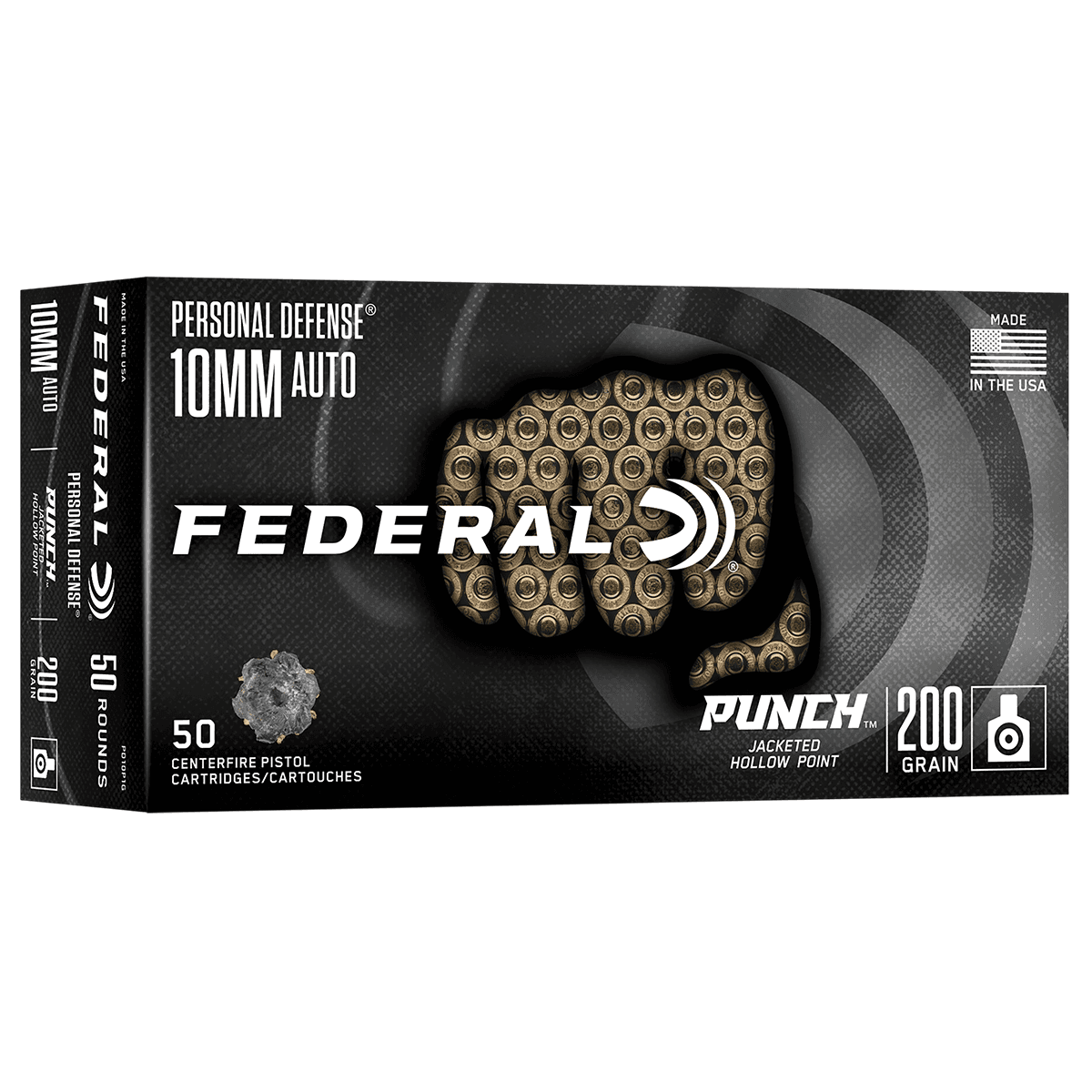Federal PD10P1G Punch 10mm Auto 200gr Jacketed Hollow Point 50 Per Box Federal PD10P1G Punch 10mm Auto 200gr Jacketed Hollow Point 50 Per Box