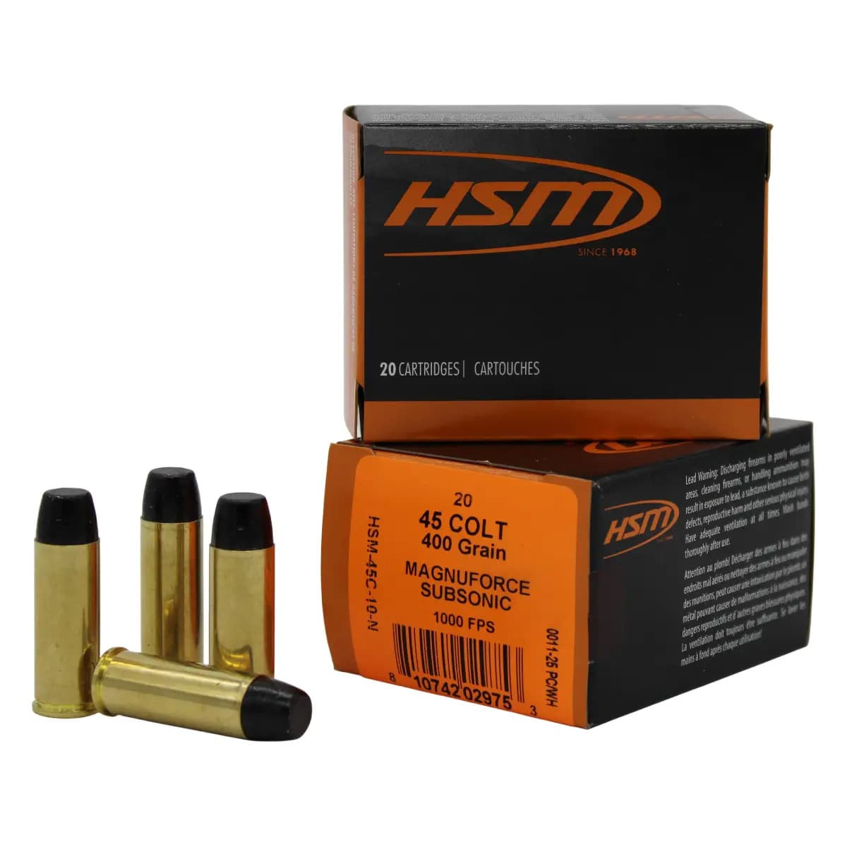 HSM 45 Colt Subsonic 400gr Hard Cast Long Flat Nose 20 Per Box 45C10N HSM 45 Colt Subsonic 400gr Hard Cast Long Flat Nose 20 Per Box 45C10N