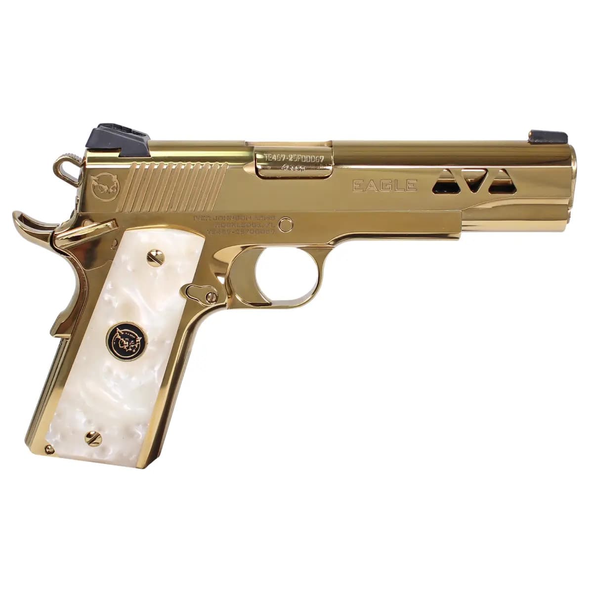 Iver Johnson Arms Eagle Gen2 Golden Government 45 ACP 8+1 5" Overall Polished Gold PVD Crowned Barrel GOLDENEAGLE Iver Johnson Arms Eagle Gen2 Golden Government 45 ACP 8+1 5" Overall Polished Gold PVD Crowned Barrel GOLDENEAGLE