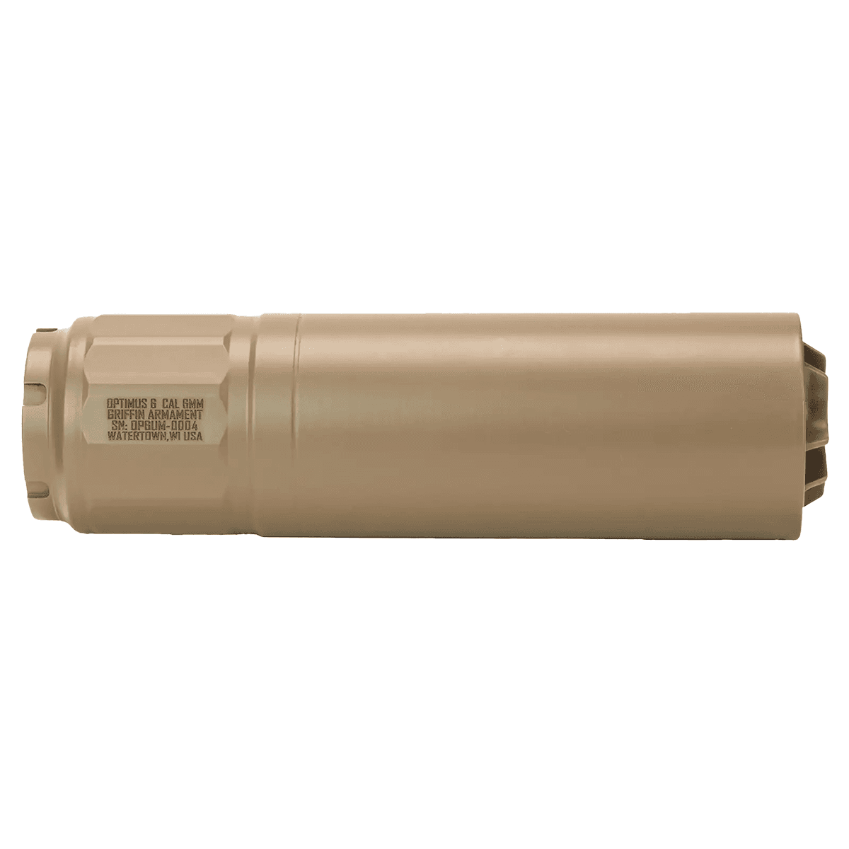 Griffin Armament GAOP6UMFDE-W Optimus 6 6mm Fits 6.02" Long Stainless Steel Cerakote FDE Suppressor Griffin Armament GAOP6UMFDE-W Optimus 6 6mm Fits 6.02" Long Stainless Steel Cerakote FDE Suppressor