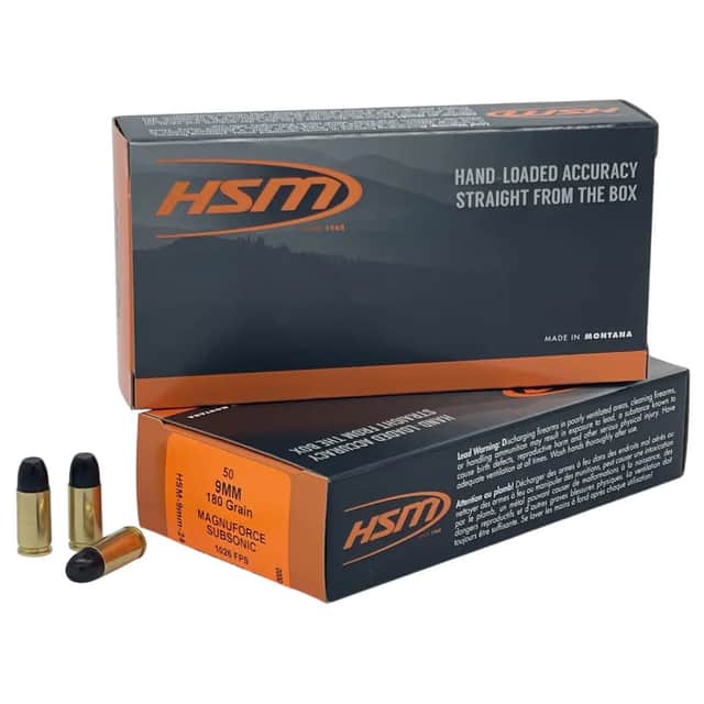 HSM 9mmLuger Subsonic 180gr Hard Cast Long Flat Nose 50 Per Box 9MM24N HSM 9mmLuger Subsonic 180gr Hard Cast Long Flat Nose 50 Per Box 9MM24N