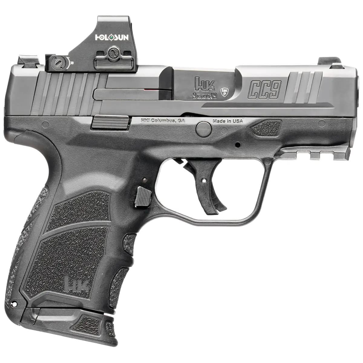 HK CC9 w/Optic Micro Compact 9mm Luger 12+1 3.32" Black DLC Steel Serrated w/Optic Slide 81001131 HK CC9 w/Optic Micro Compact 9mm Luger 12+1 3.32" Black DLC Steel Serrated w/Optic Slide 81001131