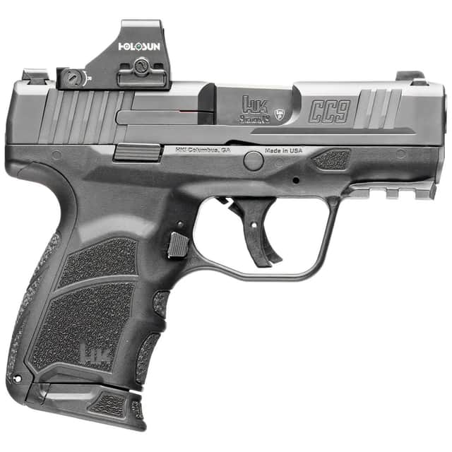 HK CC9 w/Optic Micro Compact 9mm Luger 12+1 3.32" Black DLC Steel Serrated w/Optic Slide 81001131 HK CC9 w/Optic Micro Compact 9mm Luger 12+1 3.32" Black DLC Steel Serrated w/Optic Slide 81001131