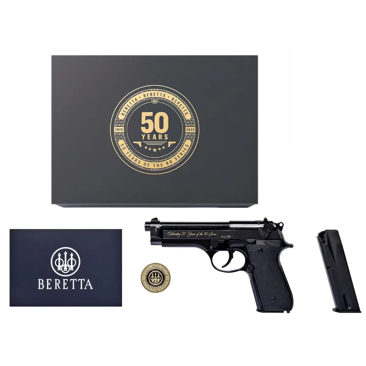 Beretta USA 92SB Repro 50th Anniversary 9mm Luger 15+1 4.90" Polished Blue Engraved J92SB15 Beretta USA 92SB Repro 50th Anniversary 9mm Luger 15+1 4.90" Polished Blue Engraved J92SB15