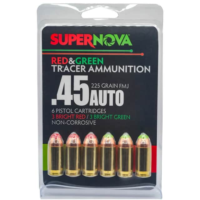 Piney Mountain Ammunition Green/Red Tracer 45ACP 225gr Full Metal Jacket 6 Per Box PMSN45ACMP Piney Mountain Ammunition Green/Red Tracer 45ACP 225gr Full Metal Jacket 6 Per Box PMSN45ACMP