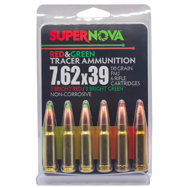 Piney Mountain Ammunition Green/Red Tracer 7.62x39mm 110gr Full Metal Jacket 6 Per Box PMSN762MP Piney Mountain Ammunition Green/Red Tracer 7.62x39mm 110gr Full Metal Jacket 6 Per Box PMSN762MP