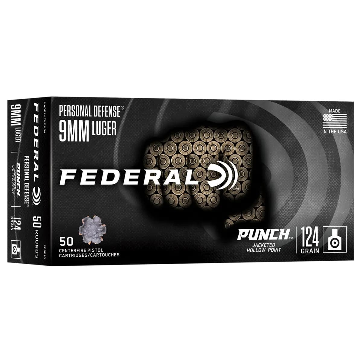 Federal Punch 9mm 124gr Jacketed Hollow Point 50 Per Box PD9P1G Federal Punch 9mm 124gr Jacketed Hollow Point 50 Per Box PD9P1G