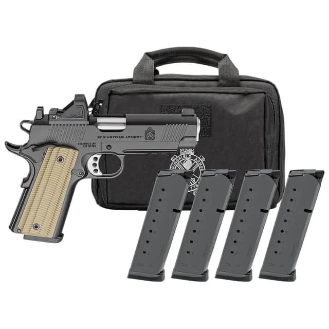 Springfield Armory 1911 Operator AOS Gear Pac 45 ACP 8+1 4.25" Stainless Match Grade Barrel, Optic Ready, Viridian RFX-11 PO9228AOSPAC Springfield Armory 1911 Operator AOS Gear Pac 45 ACP 8+1 4.25" Stainless Match Grade Barrel, Optic Ready, Viridian RFX-11 PO9228AOSPAC