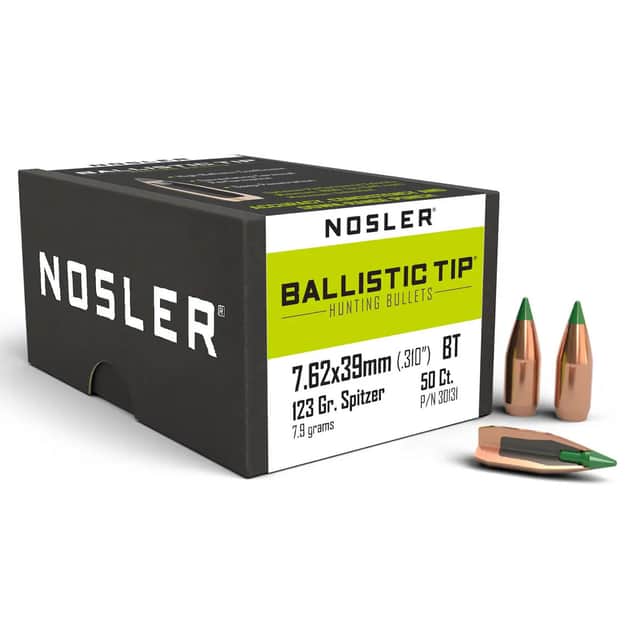 Nosler Ballistic Tip 7.62x39mm 123gr Spitzer Boat Tail Bullets/Reloading 50 per Box 30131 Nosler Ballistic Tip 7.62x39mm 123gr Spitzer Boat Tail Bullets/Reloading 50 per Box 30131