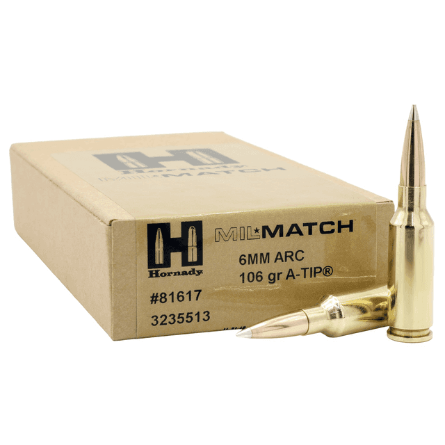 Hornady 81617 Mil-Match 6mm ARC 106gr A-Tip Match 20 Per Box Ammo Hornady 81617 Mil-Match 6mm ARC 106gr A-Tip Match 20 Per Box Ammo