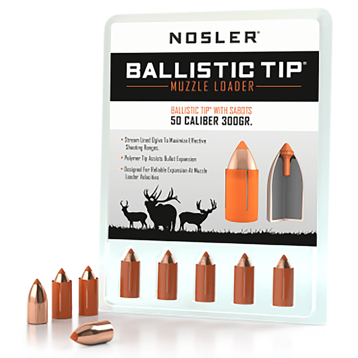 Nosler Ballistic Tip Muzzleloader 50 Cal Spitzer Point 300gr 15rd/Box 50300 Nosler Ballistic Tip Muzzleloader 50 Cal Spitzer Point 300gr 15rd/Box 50300