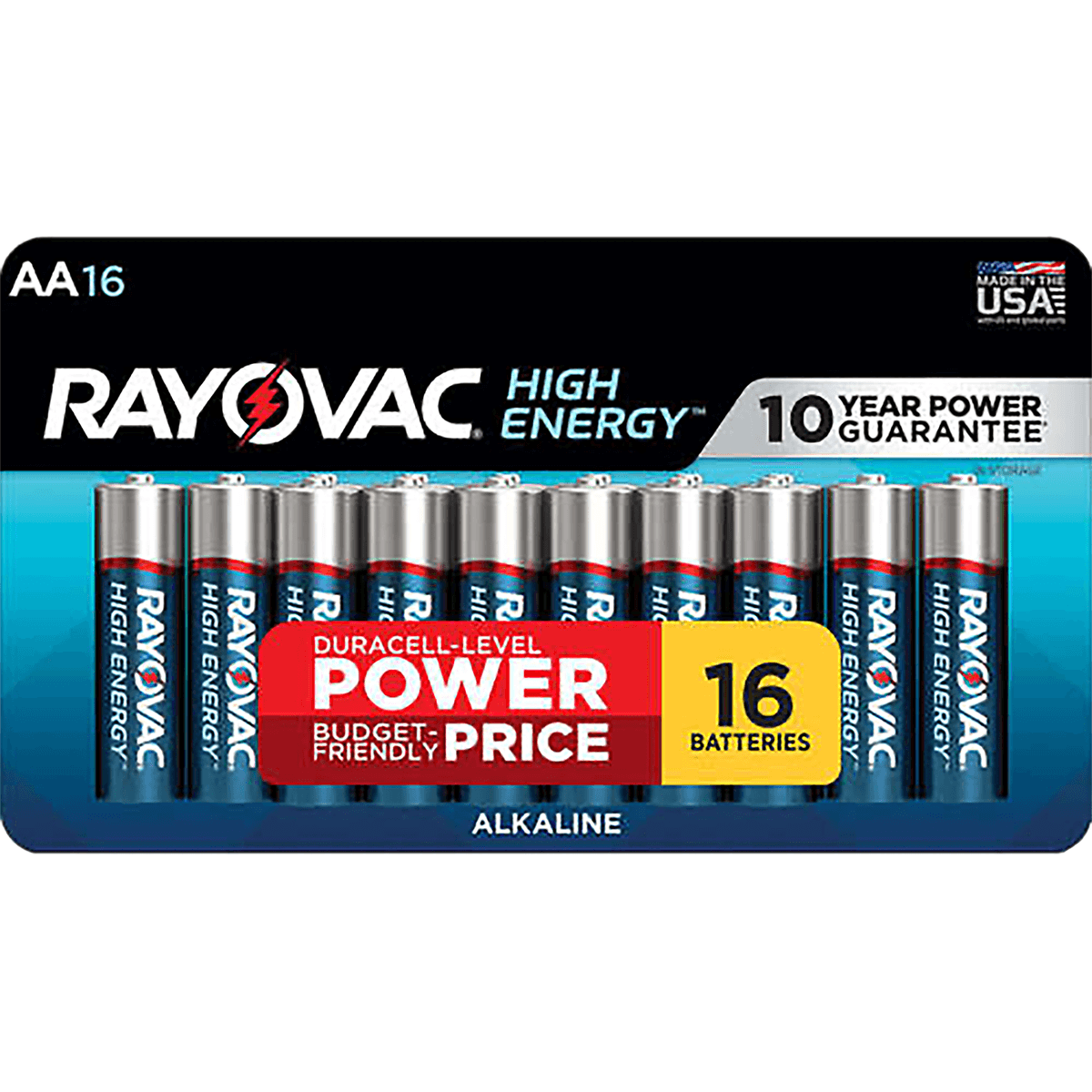 Rayovac AA HIGH ENERGY Alkaline Batteries Silver/Blue 1.5 Volts 2,700 mAh (16) Single Pack 81516LT03 Rayovac AA HIGH ENERGY Alkaline Batteries Silver/Blue 1.5 Volts 2,700 mAh (16) Single Pack 81516LT03