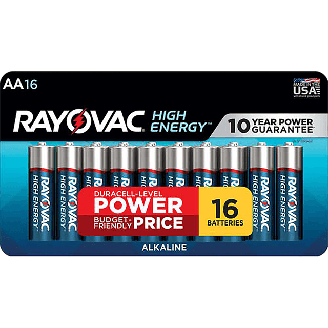 Rayovac AA HIGH ENERGY Alkaline Batteries Silver/Blue 1.5 Volts 2,700 mAh (16) Single Pack 81516LT03 Rayovac AA HIGH ENERGY Alkaline Batteries Silver/Blue 1.5 Volts 2,700 mAh (16) Single Pack 81516LT03