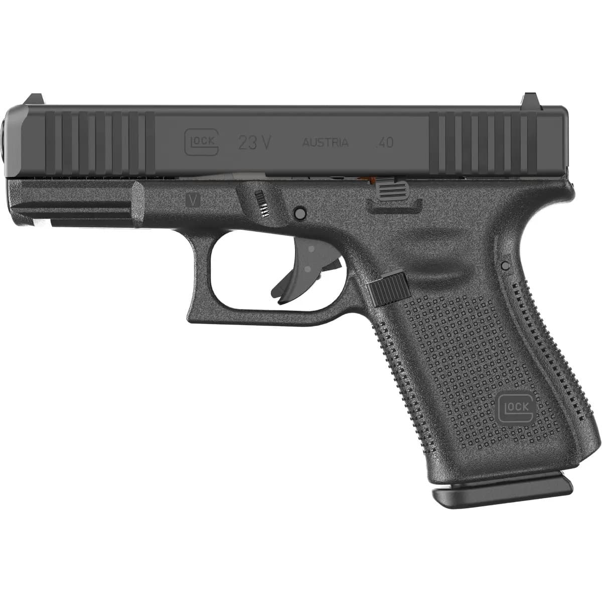 Glock G23 V 40 S&W 10+1 4.02" Black GMB Barrel, Black nDLC Steel Serrated Slide PV2350201 Glock G23 V 40 S&W 10+1 4.02" Black GMB Barrel, Black nDLC Steel Serrated Slide PV2350201