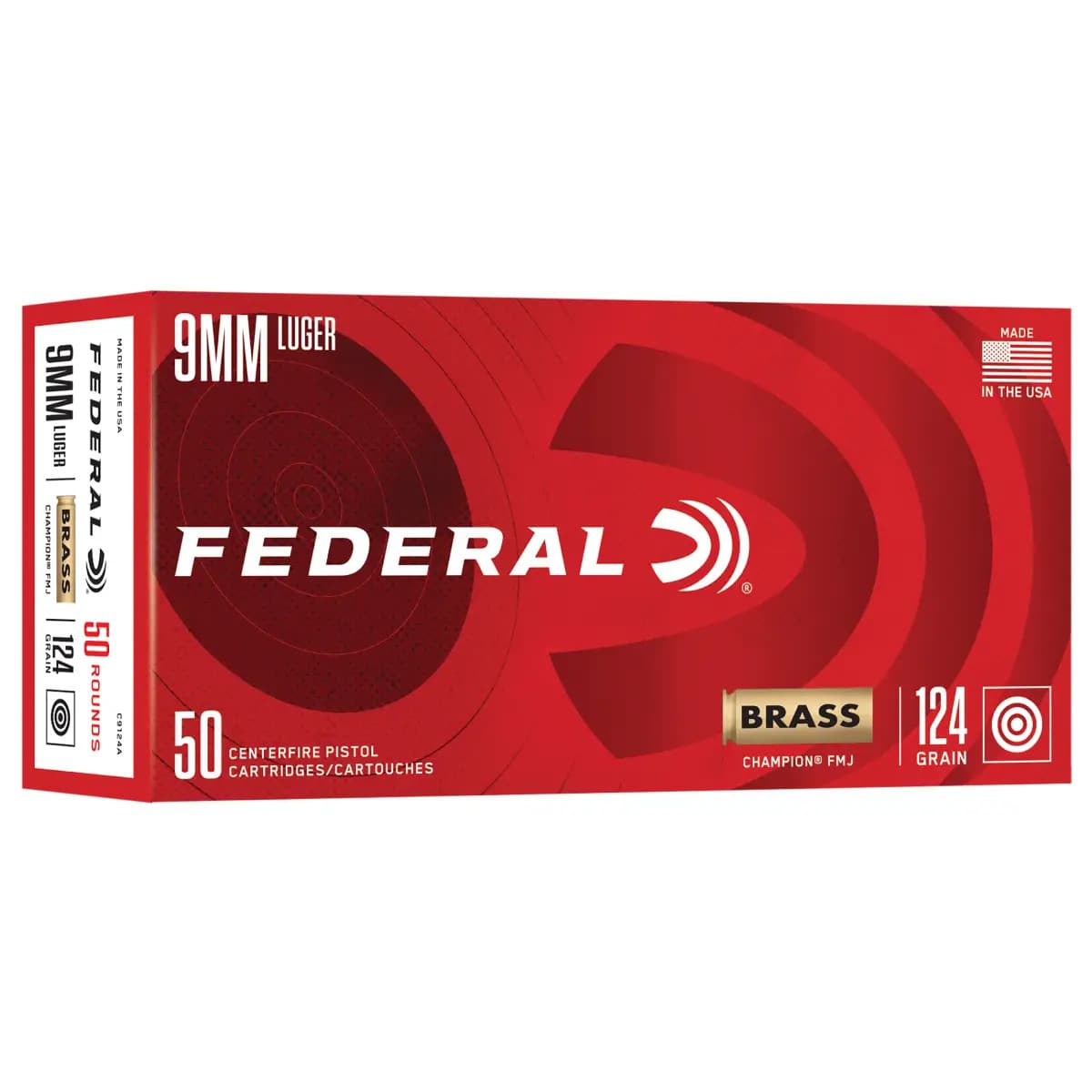 Federal 9mm Luger 124gr Full Metal Jacket 50 per Box C9124A Federal 9mm Luger 124gr Full Metal Jacket 50 per Box C9124A