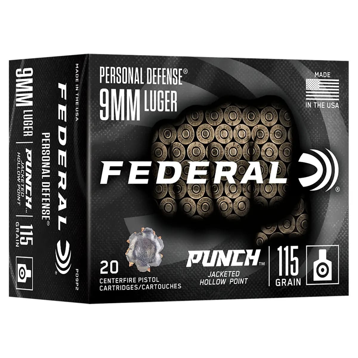 Federal Punch 9mm Luger 115gr Jacketed Hollow Point 20 PD9P2 Federal Punch 9mm Luger 115gr Jacketed Hollow Point 20 PD9P2
