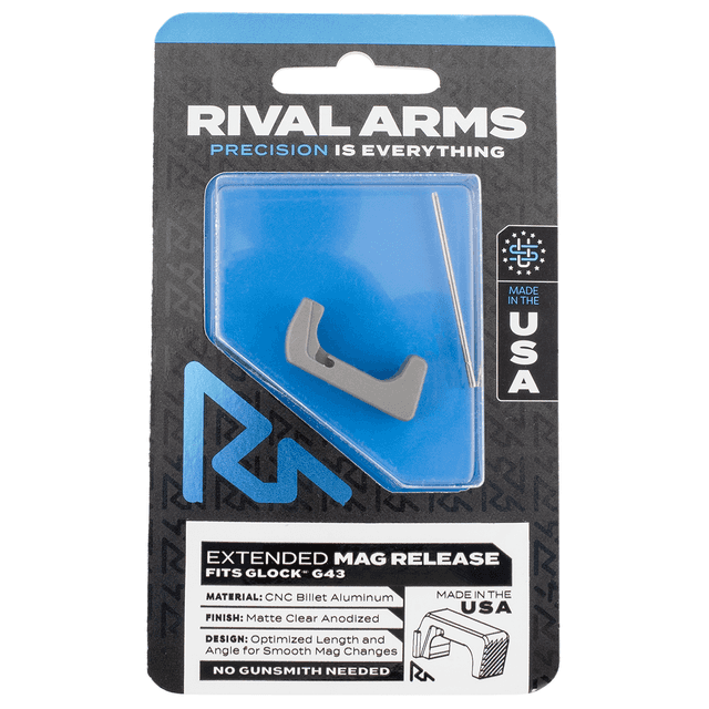 Rival Arms Magazine Release Extended Silver Aluminum for Glock 43 RA72G003D Rival Arms Magazine Release Extended Silver Aluminum for Glock 43 RA72G003D