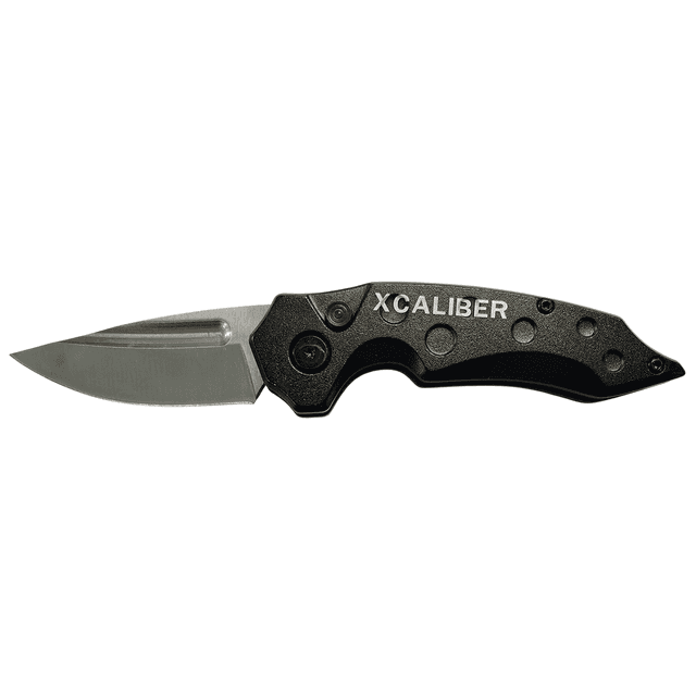 Xcaliber Knife Company Switch Blade 2.41" Folding Drop Point Plain Stainless D2 Steel Blade. 4.15" Aluminum Handle Xcaliber Knife Company Switch Blade 2.41" Folding Drop Point Plain Stainless D2 Steel Blade. 4.15" Aluminum Handle
