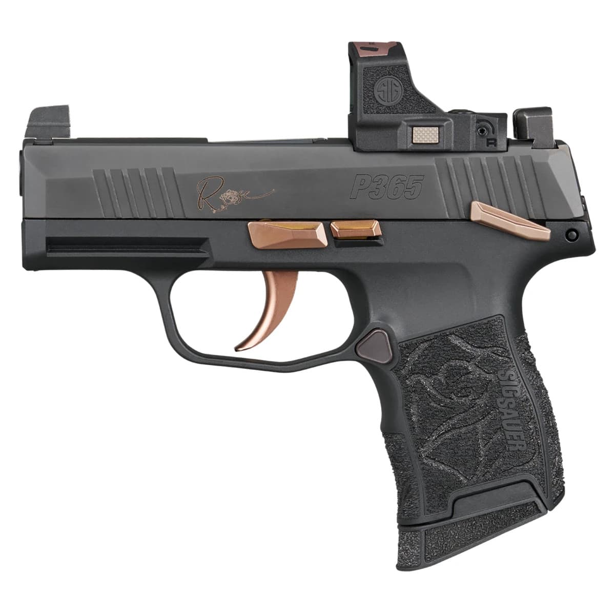 Sig Sauer 365-380-ROSE-MS-RS P365 Rose Kit Micro Compact 380 ACP 10+1 3.10" Black Nitron w/ Rose Accents, Optic Ready Sig Sauer 365-380-ROSE-MS-RS P365 Rose Kit Micro Compact 380 ACP 10+1 3.10" Black Nitron w/ Rose Accents, Optic Ready