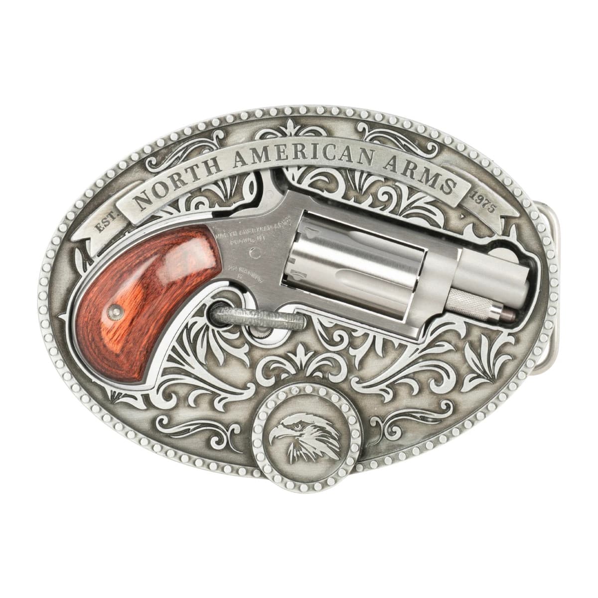 North American Arms 22MSBBO Chuckwagon w/Belt Buckle 22 Mag 5rd Shot 1.13" Matte Stainless Steel/Rosewood North American Arms 22MSBBO Chuckwagon w/Belt Buckle 22 Mag 5rd Shot 1.13" Matte Stainless Steel/Rosewood