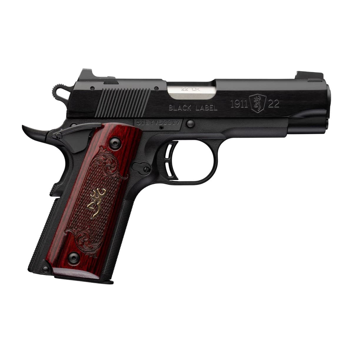 Browning 051070490 1911 Black Label Medallion Compact 22 LR 10+1 3.63" Matte Stainless Black/Rosewood w/Gold Browning 051070490 1911 Black Label Medallion Compact 22 LR 10+1 3.63" Matte Stainless Black/Rosewood w/Gold