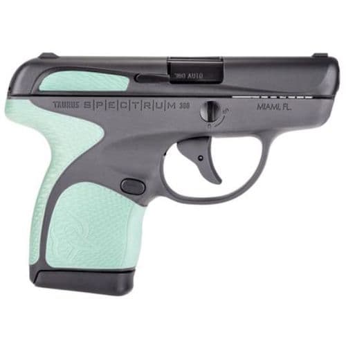Taurus Spectrum .380 ACP Semi Auto Pistol 2.8 Barrel 6 Rounds Grey Polymer Frame with Mint Inserts Black Finish Taurus Spectrum .380 ACP Semi Auto Pistol 2.8 Barrel 6 Rounds Grey Polymer Frame with Mint Inserts Black Finish