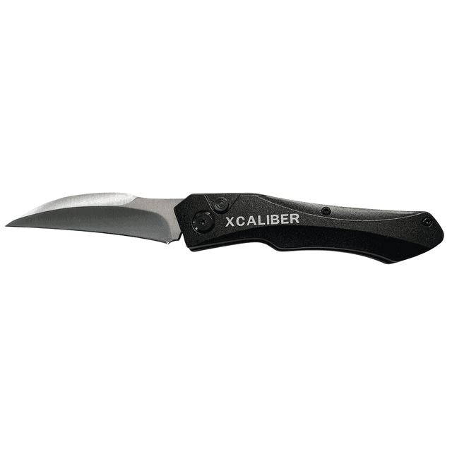 Xcaliber Knife Company Switch Blade 3.25" Folding Sheepsfoot Plain Stainless D2 Steel Blade, 4.50" Black Aluminum Handle Xcaliber Knife Company Switch Blade 3.25" Folding Sheepsfoot Plain Stainless D2 Steel Blade, 4.50" Black Aluminum Handle