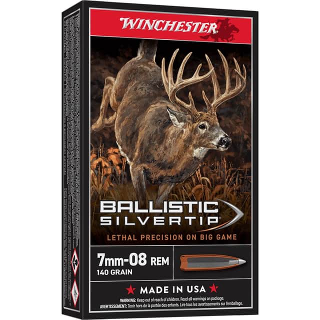 Winchester Ammo SBST708 Ballistic Silvertip 7mm-08 Rem 140gr Rapid Controlled Expansion Polymer Tip 20 Per Box Winchester Ammo SBST708 Ballistic Silvertip 7mm-08 Rem 140gr Rapid Controlled Expansion Polymer Tip 20 Per Box