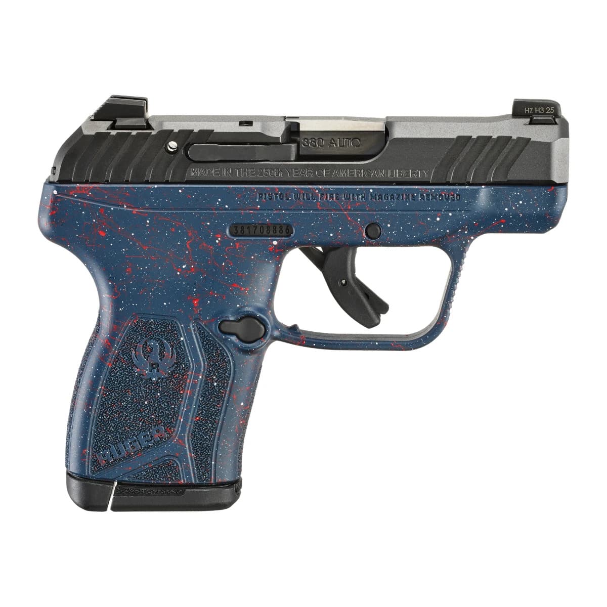 Ruger 13778 LCP Max 250th Anniversary Compact Frame 380 ACP 10+1 2.80" Black Nitride/Liberty Blue w/Red & White Splatter Ruger 13778 LCP Max 250th Anniversary Compact Frame 380 ACP 10+1 2.80" Black Nitride/Liberty Blue w/Red & White Splatter