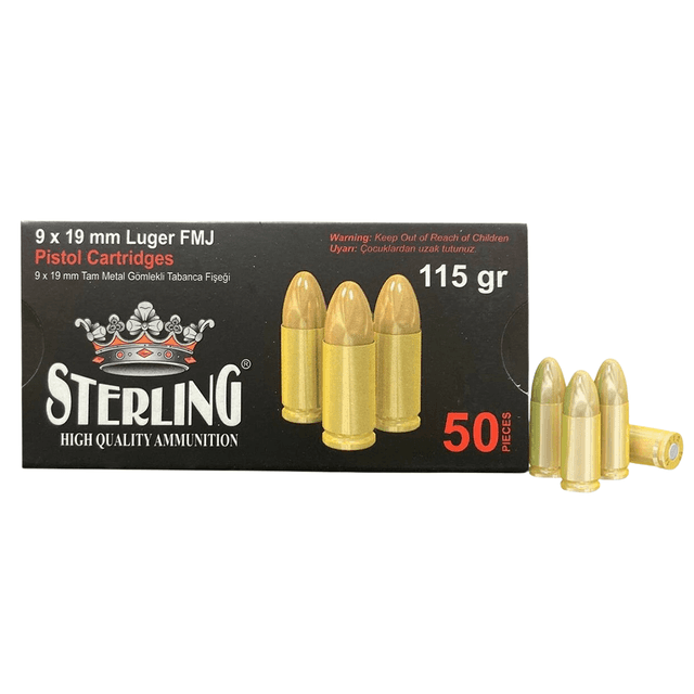 Sterling 8698779955748 9mm Luger 115 gr Full Metal Jacket 50 Per Box Sterling 8698779955748 9mm Luger 115 gr Full Metal Jacket 50 Per Box