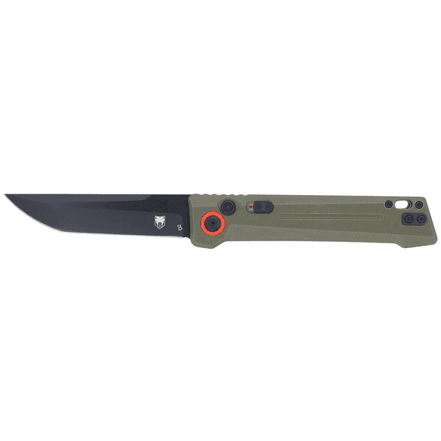 CobraTec Knives CTIFRODG Inferno 3.50" OTF Tanto Plain Black TiCN D2 Steel Blade, 4.75" OD Green CobraTec Knives CTIFRODG Inferno 3.50" OTF Tanto Plain Black TiCN D2 Steel Blade, 4.75" OD Green
