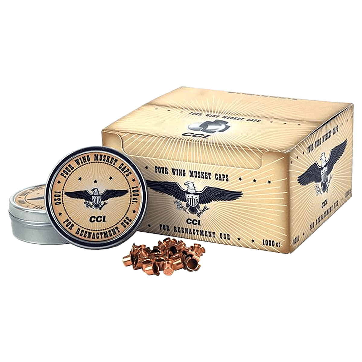 CCI 301 Four Wing Musket Caps Brass 1000 Per Box CCI 301 Four Wing Musket Caps Brass 1000 Per Box