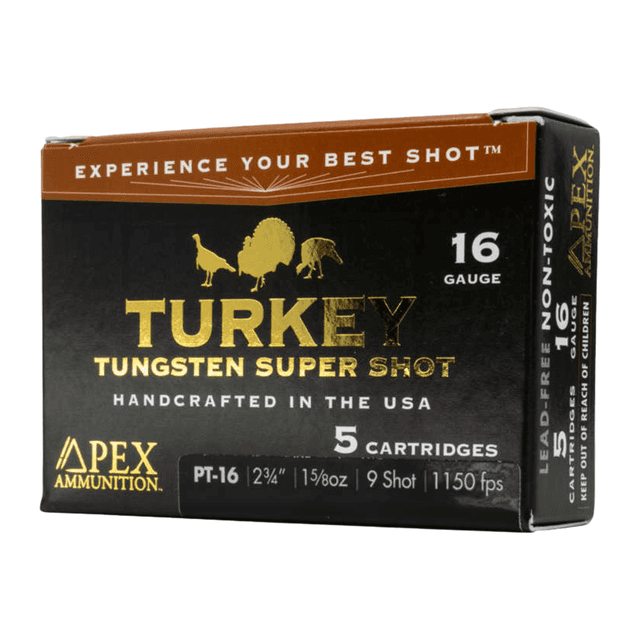 Apex Ammunition PT16-9 Turkey TSS 16Gauge 2.75" 1 5/8oz 9 Shot 5 Per Box Apex Ammunition PT16-9 Turkey TSS 16Gauge 2.75" 1 5/8oz 9 Shot 5 Per Box