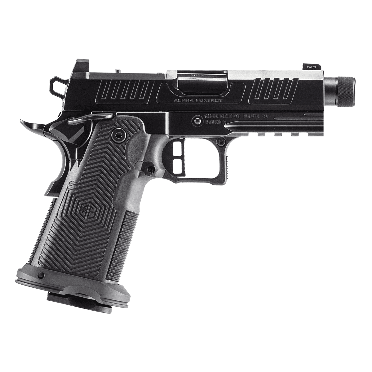 Alpha Foxtrot AA39X1QIB-PDBK19 AF1911 Romulus Sub-Compact 9mm Luger 20+1 3.50" Black, Threaded Barrel, Optic Ready Alpha Foxtrot AA39X1QIB-PDBK19 AF1911 Romulus Sub-Compact 9mm Luger 20+1 3.50" Black, Threaded Barrel, Optic Ready