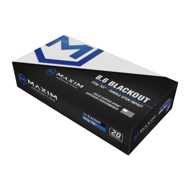 Maxim Defense MXM49150 Tumble Upon Impact (TUI) 8.6Blackout 235gr Solid Copper Spun 20 Per Box Maxim Defense MXM49150 Tumble Upon Impact (TUI) 8.6Blackout 235gr Solid Copper Spun 20 Per Box