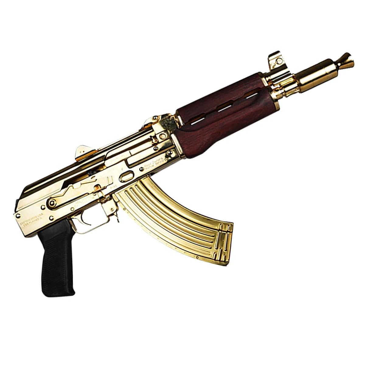 Zastava Arms Usa ZPAP 92 7.62x39mm 30+1 10" 24K Gold Plated/ Cold HammerForged/ Chrome Lined Barrel, Steel 24K Gold Plated Receiver, Serbian Red Wood Grips Zastava Arms Usa ZPAP 92 7.62x39mm 30+1 10" 24K Gold Plated/ Cold HammerForged/ Chrome Lined Barrel, Steel 24K Gold Plated Receiver, Serbian Red Wood Grips