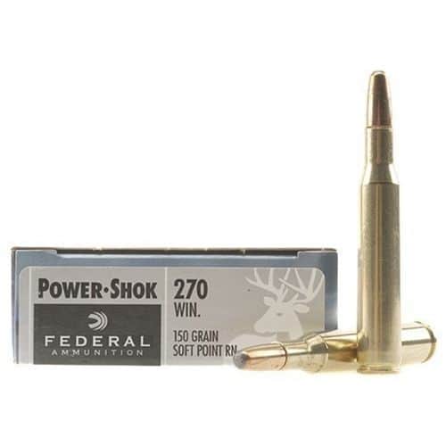 Federal Power-Shok Ammunition 270 Winchester 150 Grain Round Nose Soft Point Box of 20 Federal Power-Shok Ammunition 270 Winchester 150 Grain Round Nose Soft Point Box of 20