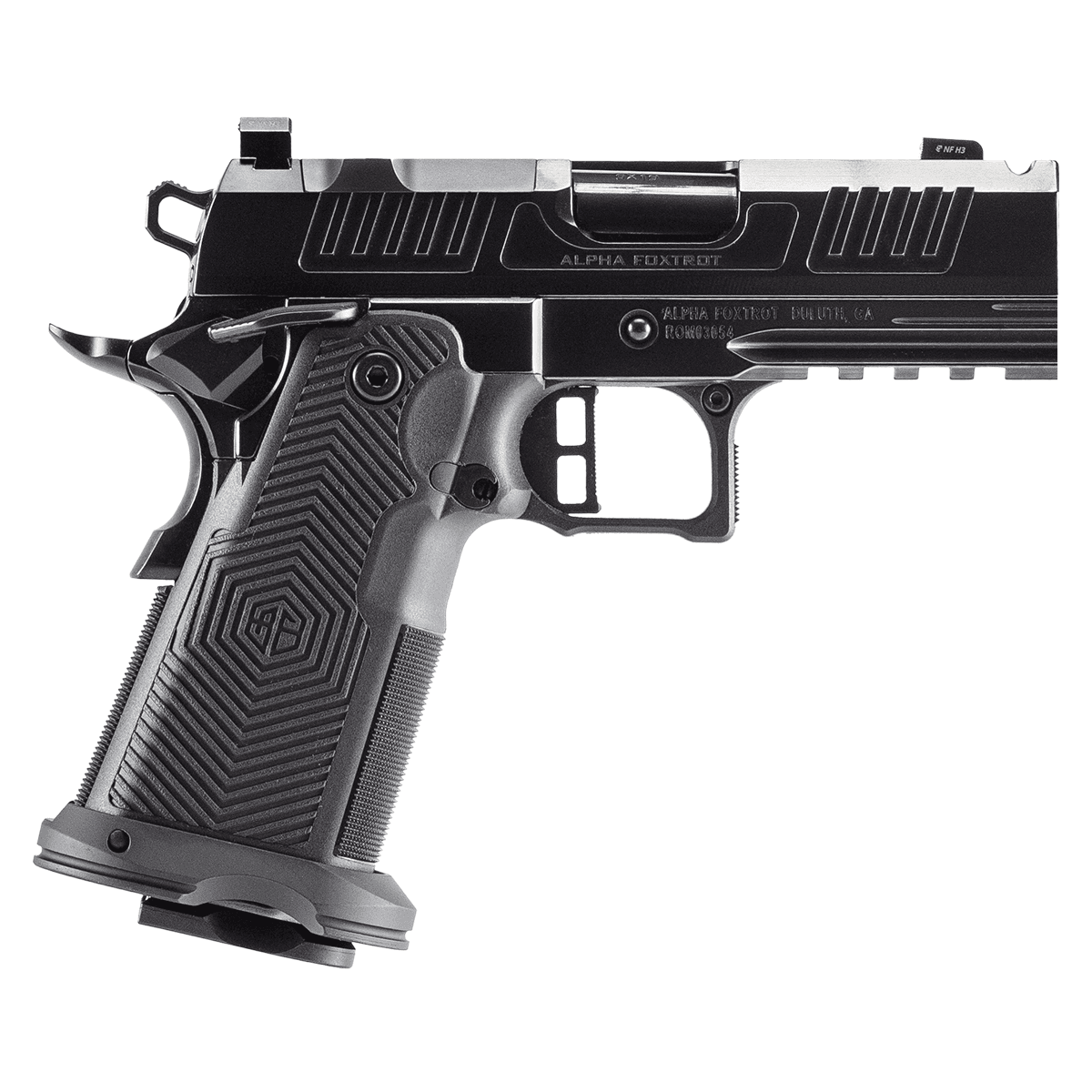 Alpha Foxtrot AA39X1QMH-PDBK19 AF1911 Romulus 9mm Luger 20+1 3.50" Black Ported Barrel, Polished DLC Stainless Steel Optic Ready Alpha Foxtrot AA39X1QMH-PDBK19 AF1911 Romulus 9mm Luger 20+1 3.50" Black Ported Barrel, Polished DLC Stainless Steel Optic Ready