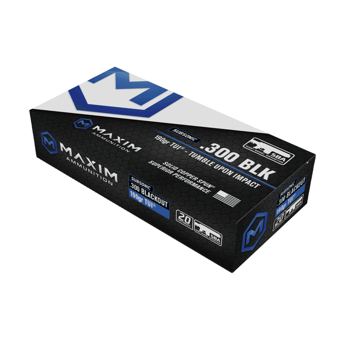 Maxim Defense MXM49005 Tumble Upon Impact (TUI) Subsonic 300Blackout 190gr Solid Copper Spun 20 Per Box Maxim Defense MXM49005 Tumble Upon Impact (TUI) Subsonic 300Blackout 190gr Solid Copper Spun 20 Per Box