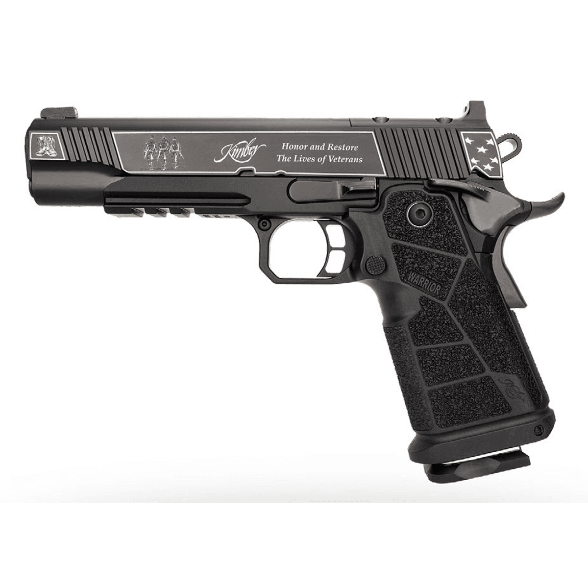 Kimber Mfg, Inc 3700895 DS Warrior Boot Campaign 9mm Luger 20+1 5" Matte Stainless Deep Crown Barrel, KimPro Black Engraved/Optic Cut Kimber Mfg, Inc 3700895 DS Warrior Boot Campaign 9mm Luger 20+1 5" Matte Stainless Deep Crown Barrel, KimPro Black Engraved/Optic Cut