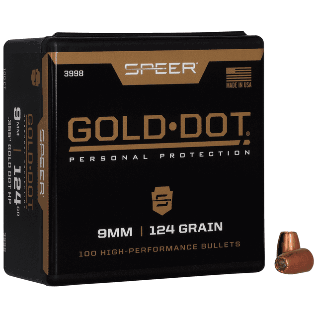 Speer 3998 Gold Dot Personal Protection 9mm 124gr Hollow Point 100 Per Box Speer 3998 Gold Dot Personal Protection 9mm 124gr Hollow Point 100 Per Box
