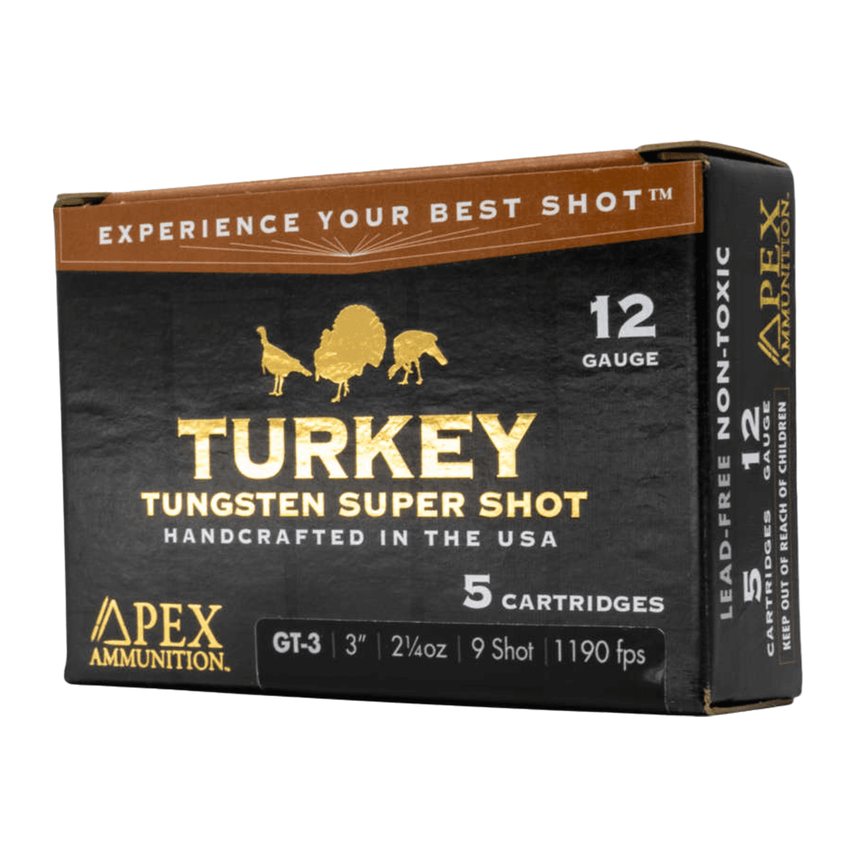 Apex Ammunition GT3-9 Turkey TSS 12Gauge 3" 2 1/4oz 9Shot 5 Per Box Apex Ammunition GT3-9 Turkey TSS 12Gauge 3" 2 1/4oz 9Shot 5 Per Box