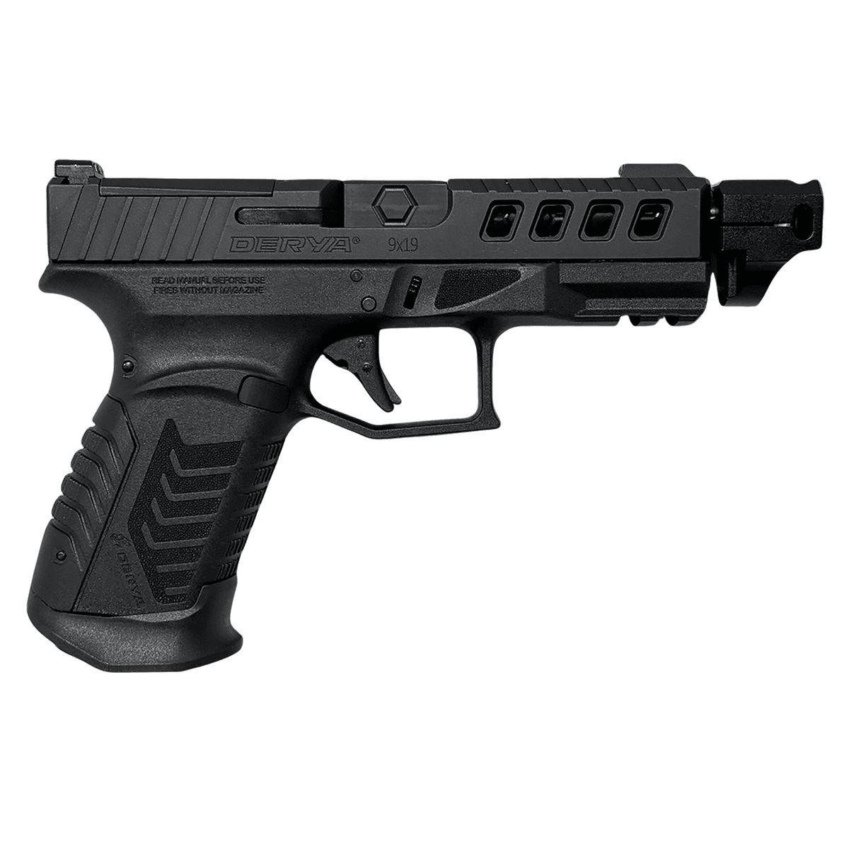 Derya Firearms DY9 9mm Luger 10+1 4.64" Black Threaded Compensated Barrel, Black Melonite Stainless Steel Optic Ready Derya Firearms DY9 9mm Luger 10+1 4.64" Black Threaded Compensated Barrel, Black Melonite Stainless Steel Optic Ready