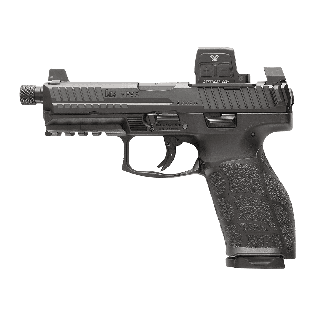 HK 81001365 VP9A1 X Tactical w/Optic Full Size 9mm Luger 15+1 4.70" Black Threaded Barrel, Black Steel Serrated w/Optic HK 81001365 VP9A1 X Tactical w/Optic Full Size 9mm Luger 15+1 4.70" Black Threaded Barrel, Black Steel Serrated w/Optic