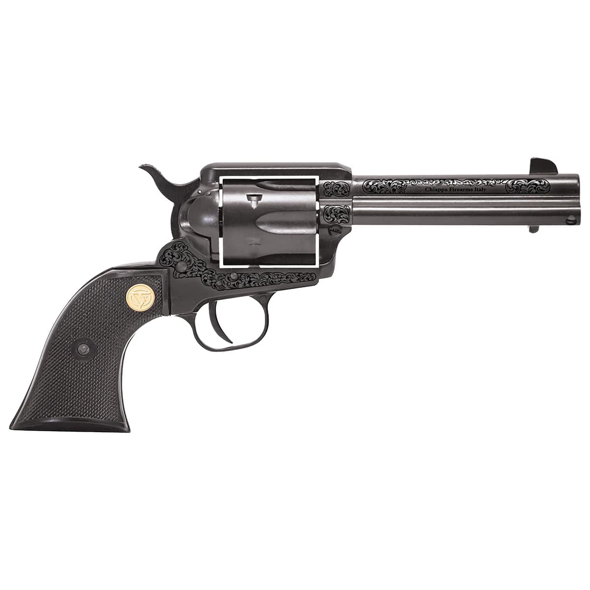 Chiappa Firearms 340340 1873 22 LR 6 Shot 4.75" Black Engraved Barrel, Black Cylinder, Black Engraved Alloy Frame Chiappa Firearms 340340 1873 22 LR 6 Shot 4.75" Black Engraved Barrel, Black Cylinder, Black Engraved Alloy Frame