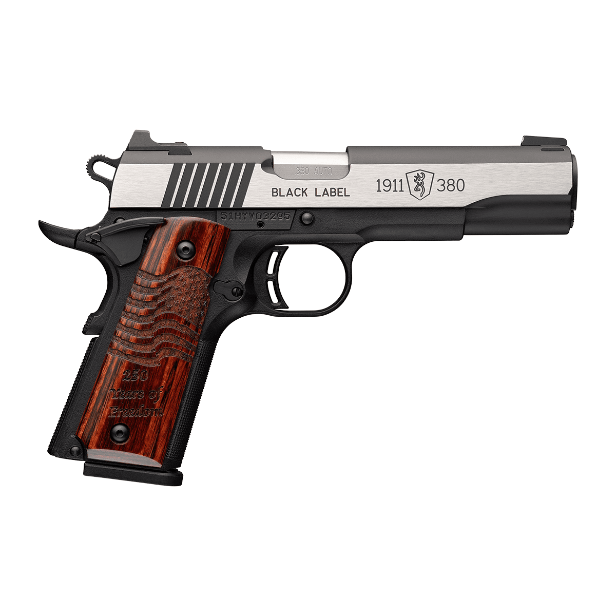 Browning 051122492 1911 Black Label Medallion Pro 250 Full Size 380 ACP 10+1 4.25" Matte Stainless Barrel, Blackened w/Silver Browning 051122492 1911 Black Label Medallion Pro 250 Full Size 380 ACP 10+1 4.25" Matte Stainless Barrel, Blackened w/Silver